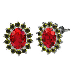 Eda Küpe - Garnet ve peridot 18 ayar beyaz altın küpe #1jx5623