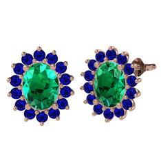 Yeşil kuvars ve lab safir 8 ayar rose altın küpe