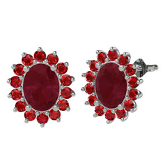 Eda Küpe - Kök yakut ve garnet 18 ayar beyaz altın küpe #1kd3il7