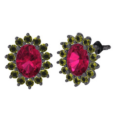 Eda Küpe - Rodolit garnet ve peridot 925 ayar siyah rodyum kaplama gümüş küpe #1kwrfln