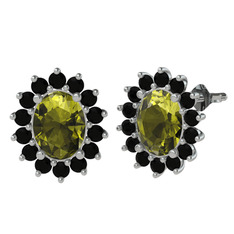 Peridot ve siyah zirkon 8 ayar beyaz altın küpe