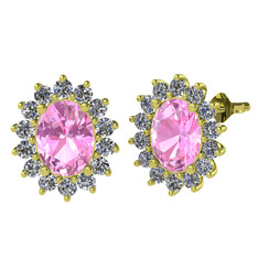 Eda Küpe - Pembe kuvars ve swarovski 8 ayar altın küpe #1ll89p2