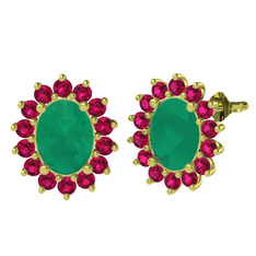 Eda Küpe - Kök zümrüt ve rodolit garnet 8 ayar altın küpe #1lm153h