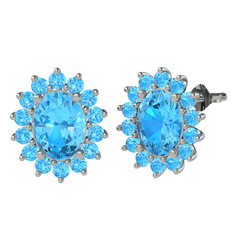 Akuamarin 8 ayar beyaz altın küpe