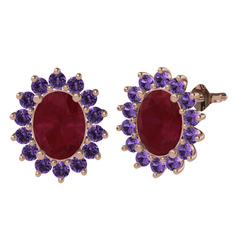 Eda Küpe - Kök yakut ve ametist 18 ayar rose altın küpe #1mnrtx