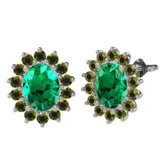 Eda Küpe - Yeşil kuvars ve peridot 8 ayar beyaz altın küpe #1nah2q