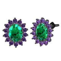 Eda Küpe - Yeşil kuvars ve ametist 925 ayar siyah rodyum kaplama gümüş küpe #1nnojkq