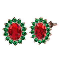 Eda Küpe - Garnet ve yeşil kuvars 14 ayar rose altın küpe #1nti8fd