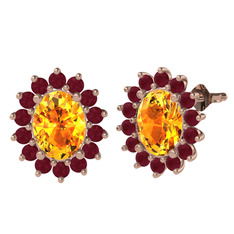 Eda Küpe - Sitrin ve kök yakut 18 ayar rose altın küpe #1o4krxy