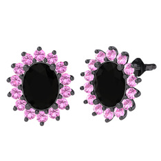 Eda Küpe - Siyah zirkon ve pembe kuvars 925 ayar siyah rodyum kaplama gümüş küpe #1okq9t