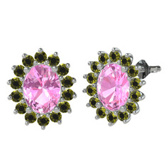 Pembe kuvars ve peridot 18 ayar beyaz altın küpe