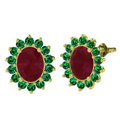 Eda Küpe - Kök yakut ve yeşil kuvars 18 ayar altın küpe #1onupsb