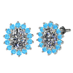 Eda Küpe - Beyaz zirkon ve akuamarin 18 ayar beyaz altın küpe #1oqqaqi