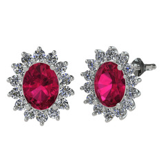 Rodolit garnet ve pırlanta 14 ayar beyaz altın küpe (1.008 karat)