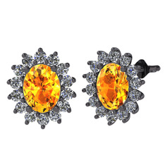 Eda Küpe - Sitrin ve pırlanta 925 ayar siyah rodyum kaplama gümüş küpe (1.008 karat) #1pzez80