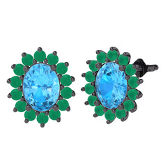 Eda Küpe - Akuamarin ve kök zümrüt 925 ayar siyah rodyum kaplama gümüş küpe #1q4ws4h