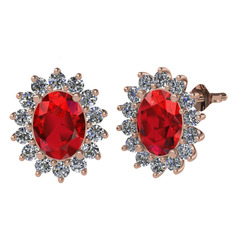 Garnet ve swarovski 14 ayar rose altın küpe