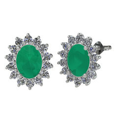 Eda Küpe - Kök zümrüt ve beyaz zirkon 8 ayar beyaz altın küpe #1rp1ogs