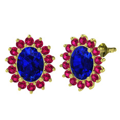 Lab safir ve rodolit garnet 14 ayar altın küpe
