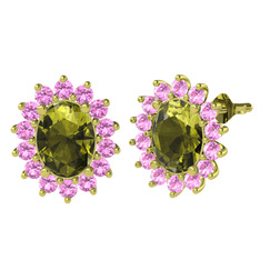 Peridot ve pembe kuvars 8 ayar altın küpe