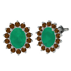 Kök zümrüt ve dumanlı kuvars 14 ayar beyaz altın küpe