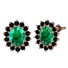 Eda Küpe - Yeşil kuvars ve siyah zirkon 18 ayar rose altın küpe #1s28bq7