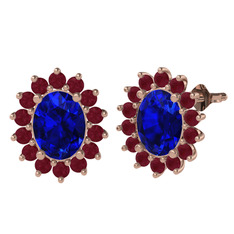 Eda Küpe - Lab safir ve kök yakut 18 ayar rose altın küpe #1s9pwdb