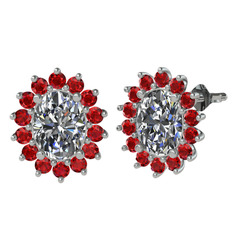 Eda Küpe - Swarovski ve garnet 14 ayar beyaz altın küpe #1t9n0n2