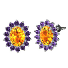 Eda Küpe - Sitrin ve ametist 18 ayar beyaz altın küpe #1tl1h0f