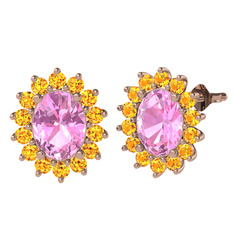 Eda Küpe - Pembe kuvars ve sitrin 8 ayar rose altın küpe #1ulpb1m