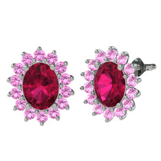 Eda Küpe - Rodolit garnet ve pembe kuvars 18 ayar beyaz altın küpe #1usr08x