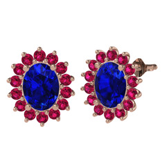 Lab safir ve rodolit garnet 14 ayar rose altın küpe