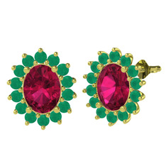 Eda Küpe - Rodolit garnet ve kök zümrüt 18 ayar altın küpe #1vcf5b5