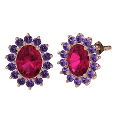 Rodolit garnet ve ametist 14 ayar rose altın küpe