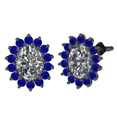 Eda Küpe - Swarovski ve lab safir 925 ayar siyah rodyum kaplama gümüş küpe #1vy3m95