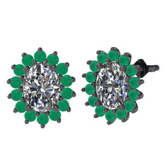 Eda Küpe - Beyaz zirkon ve kök zümrüt 925 ayar siyah rodyum kaplama gümüş küpe #1w9fkih