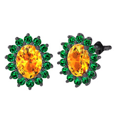 Eda Küpe - Sitrin ve yeşil kuvars 925 ayar siyah rodyum kaplama gümüş küpe #1wm4lc5