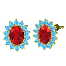 Garnet ve akuamarin 14 ayar altın küpe