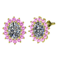 Eda Küpe - Swarovski ve pembe kuvars 18 ayar altın küpe #1xbavw1