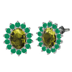 Eda Küpe - Peridot ve kök zümrüt 18 ayar beyaz altın küpe #1xhnb64