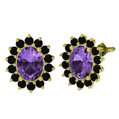 Ametist ve siyah zirkon 8 ayar altın küpe