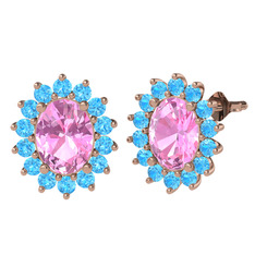 Pembe kuvars ve akuamarin 14 ayar rose altın küpe