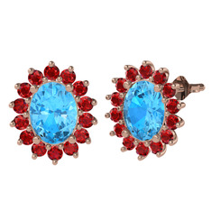 Eda Küpe - Akuamarin ve garnet 925 ayar rose altın kaplama gümüş küpe #1ykn43n