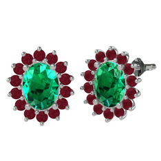 Eda Küpe - Yeşil kuvars ve kök yakut 18 ayar beyaz altın küpe #1ynfy8n