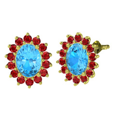 Eda Küpe - Akuamarin ve garnet 18 ayar altın küpe #2kw2jy