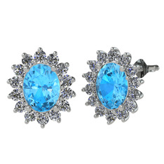 Eda Küpe - Akuamarin ve beyaz zirkon 14 ayar beyaz altın küpe #2pmzpp