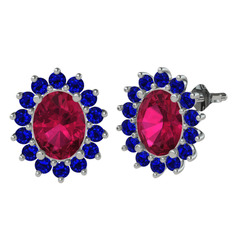 Rodolit garnet ve lab safir 14 ayar beyaz altın küpe