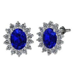 Eda Küpe - Lab safir ve swarovski 18 ayar beyaz altın küpe #38a3yr