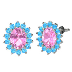 Pembe kuvars ve akuamarin 8 ayar beyaz altın küpe