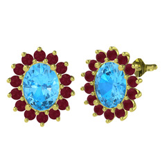 Eda Küpe - Akuamarin ve kök yakut 18 ayar altın küpe #4angav